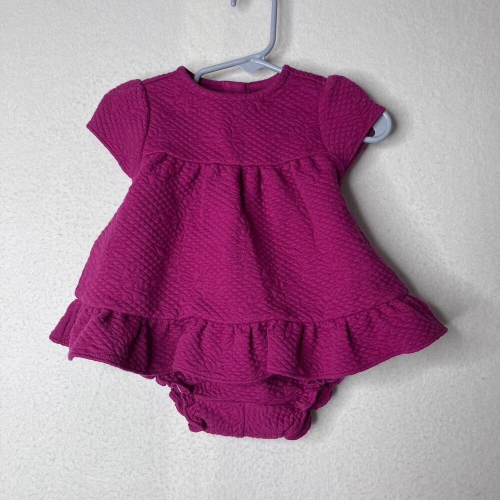 Janie and Jack Quilted Dress Set 6-12m Burgundy Bloomer Floral Ruffle Cute